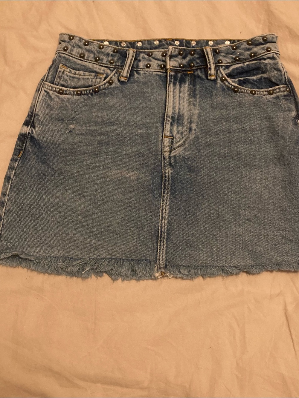 All Saints Studded Blue Denim Mini Skirt size US 0